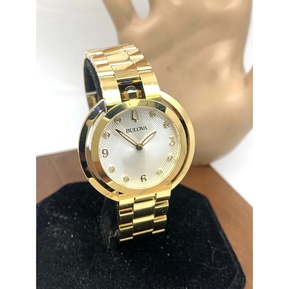 Bulova Women's Watch 97P125 Quartz Silver Dial Diamond Gold Stainless Steel 35mm - Picture 12 of 13